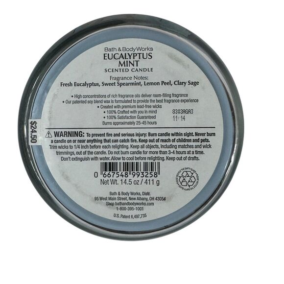 NEW Bath & Body Works Eucalyptus Mint 14.5 Oz 3 Wick Candle Crisp Fresh Scent - Picture 5 of 8